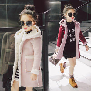 Baby Girls' Kids Clothing 2018 Winter Coat New Girls Overcoat Velvet Thickening Sets Coat Pure Color Fashion Jacket 4-12 Year