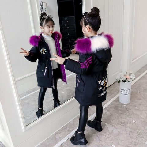 2019 Girls Down Jackets Baby Outdoor Warm Clothing Thick Coats Windproof Children's Winter Jackets Kids Cartoon Winter Outerwear