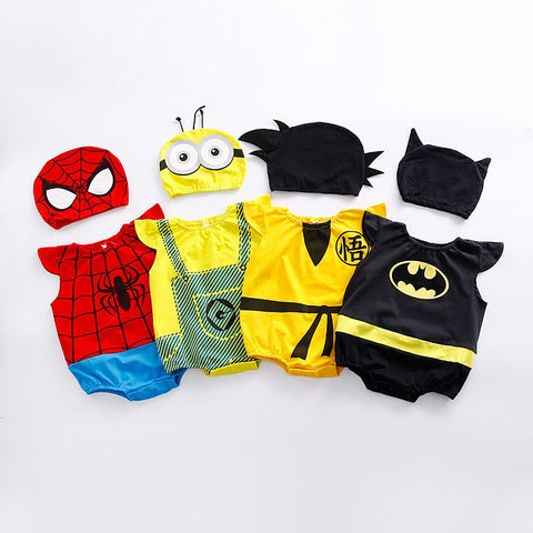 1pc romper 1pc Hat Newborn Baby Cotton rompers suits baby boys'  clothing Dragon Ball Spiderman Hero outifts Summer jumpsuits