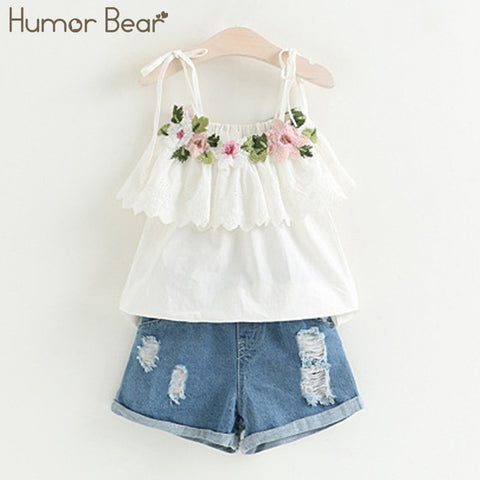 Humor Bear Baby Girl Clothes 2019 Hot Summer New Girls' Clothing Sets Kids Bay clothes Toddler Chiffon bowknot coat+Pants 1-4Y