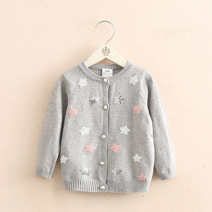 Baby Stars Knit Cardigan 2019 Spring Autumn Clothing New Girls' Children's Wear Coat Sweater Girl Cardigan V-Neck  Casual  Kids