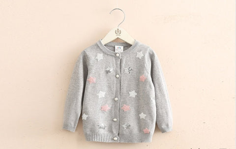 Baby Stars Knit Cardigan 2019 Spring Autumn Clothing New Girls' Children's Wear Coat Sweater Girl Cardigan V-Neck  Casual  Kids