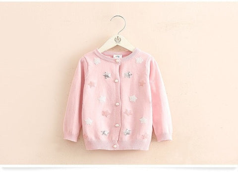 Baby Stars Knit Cardigan 2019 Spring Autumn Clothing New Girls' Children's Wear Coat Sweater Girl Cardigan V-Neck  Casual  Kids