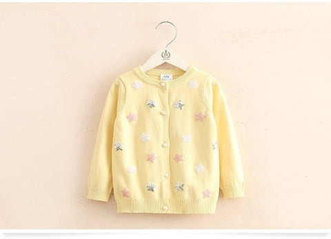 Baby Stars Knit Cardigan 2019 Spring Autumn Clothing New Girls' Children's Wear Coat Sweater Girl Cardigan V-Neck  Casual  Kids